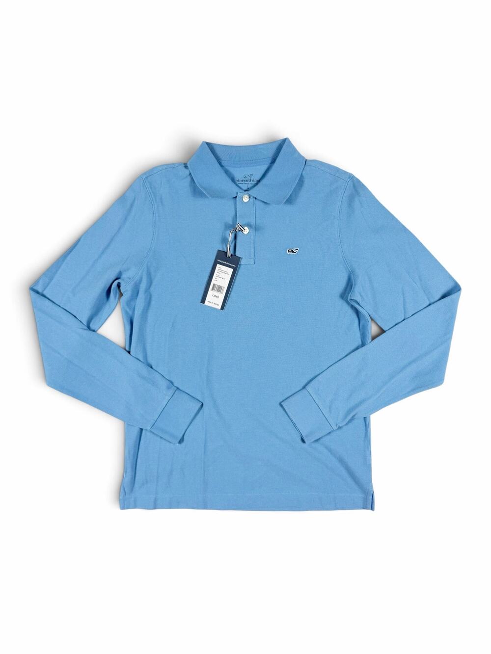 NEW Vineyard Vines Boys LS Classic Pique Polo Dockside Blue Large (16)